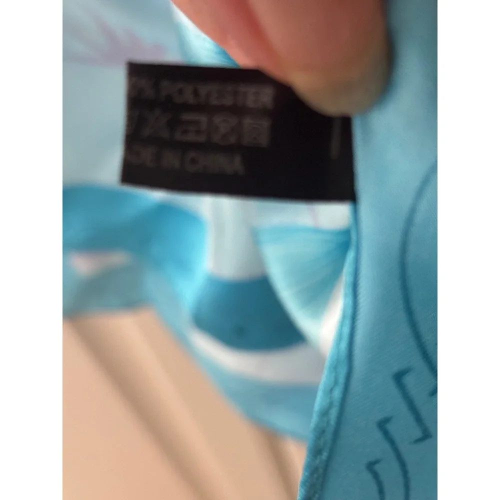 Hanmei Blue Tropical Floral Satin Scarf Rectangular Lily Print Aqua Accessory
